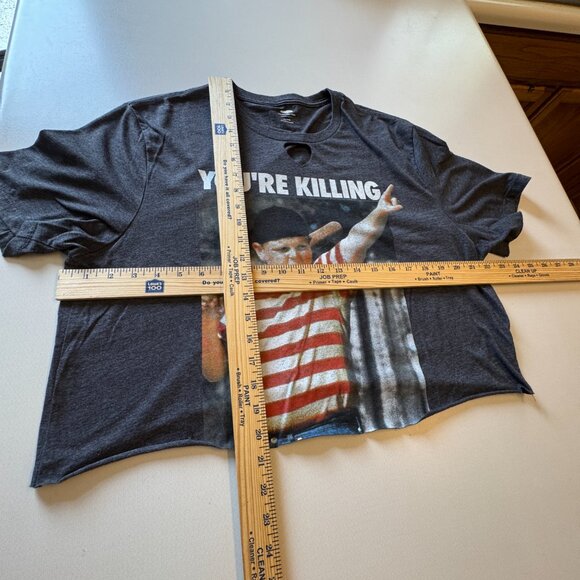 Old Navy Cropped Cut-Off Graphic Tee XL Dark Gray Killing Me Smalls Raw Hem - Picture 5 of 8